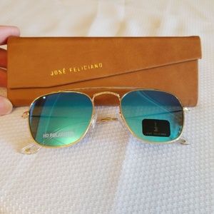 Blue Mirror Sunglasses, Gold Aviator Style